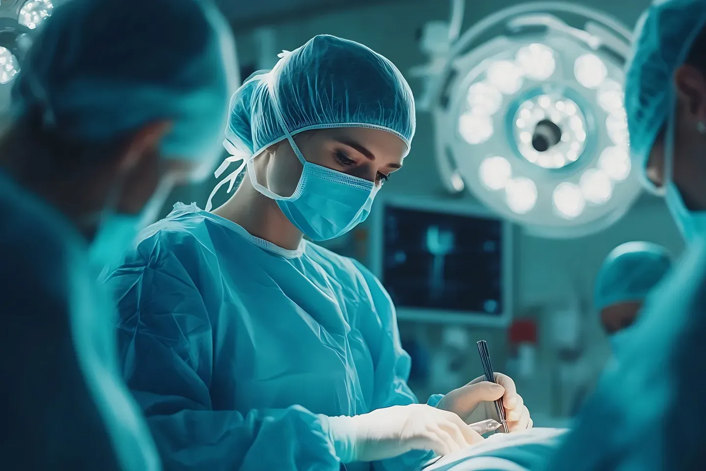 Laparoscopic surgeon performing a minimally invasive keyhole surgery procedure