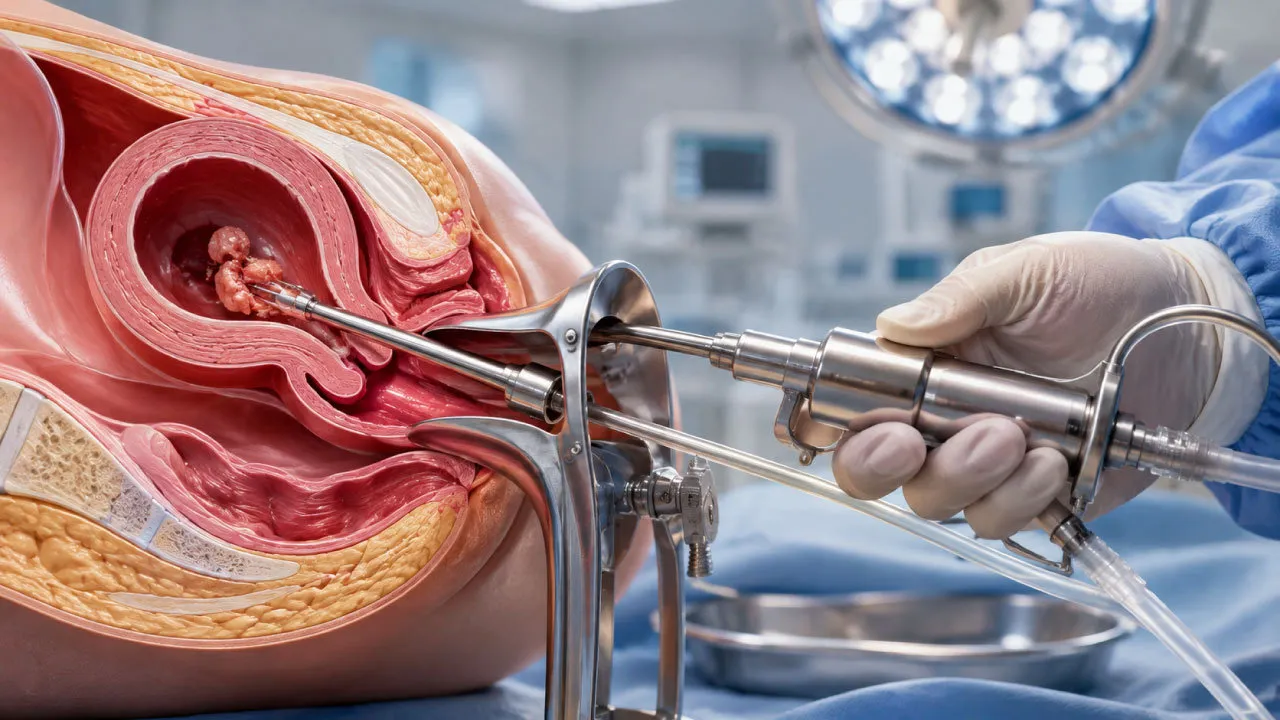 Gynecologist explaining the surgical abortion procedure to a patient during a private consultation.