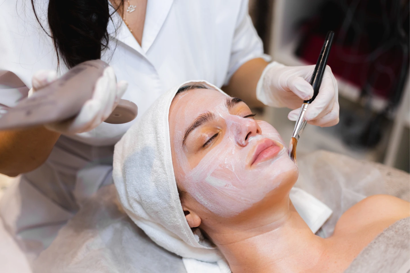 Professional facial treatment at aesthetic clinic for skin type care