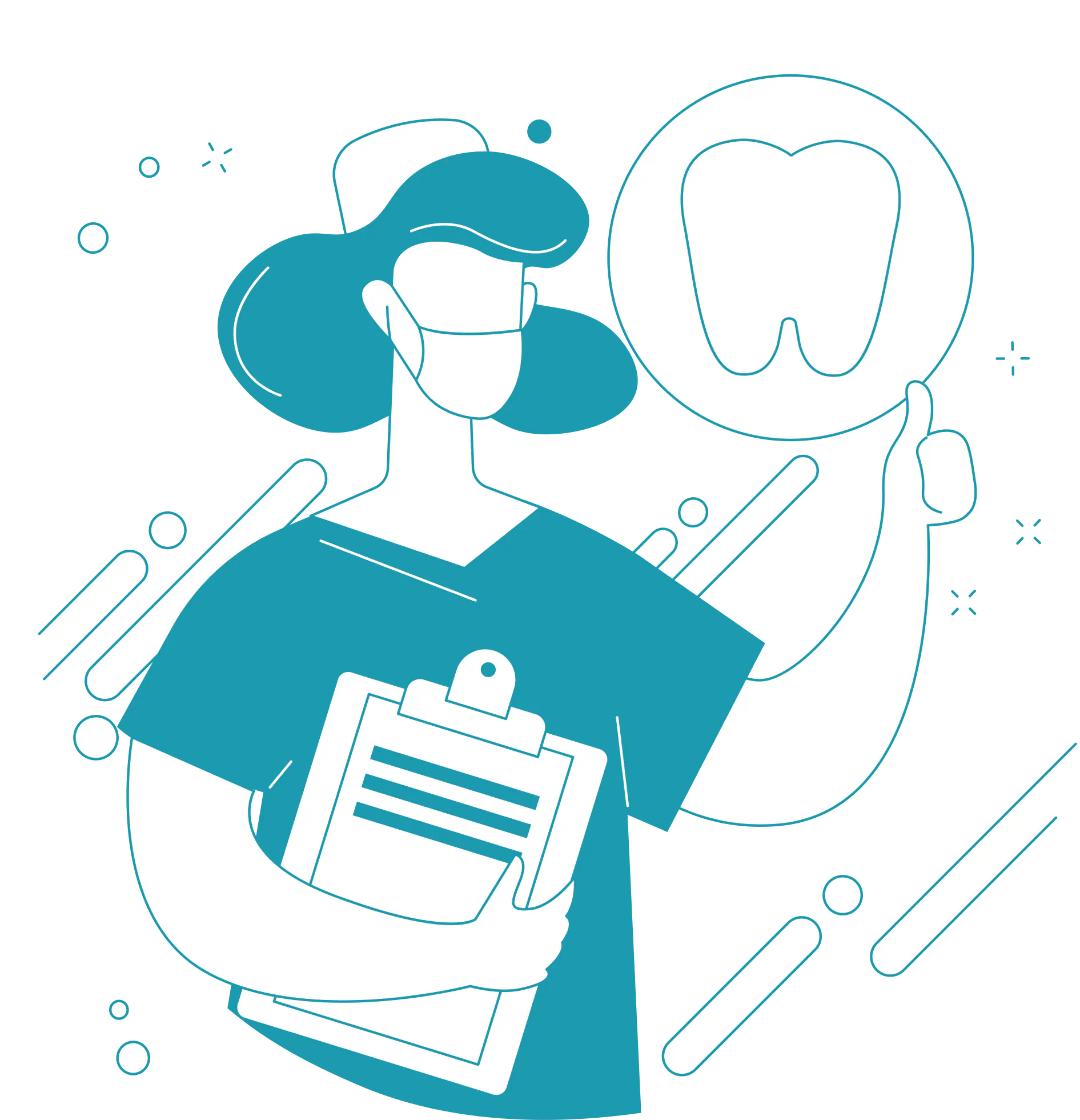 Line vector illustration of a female dentist