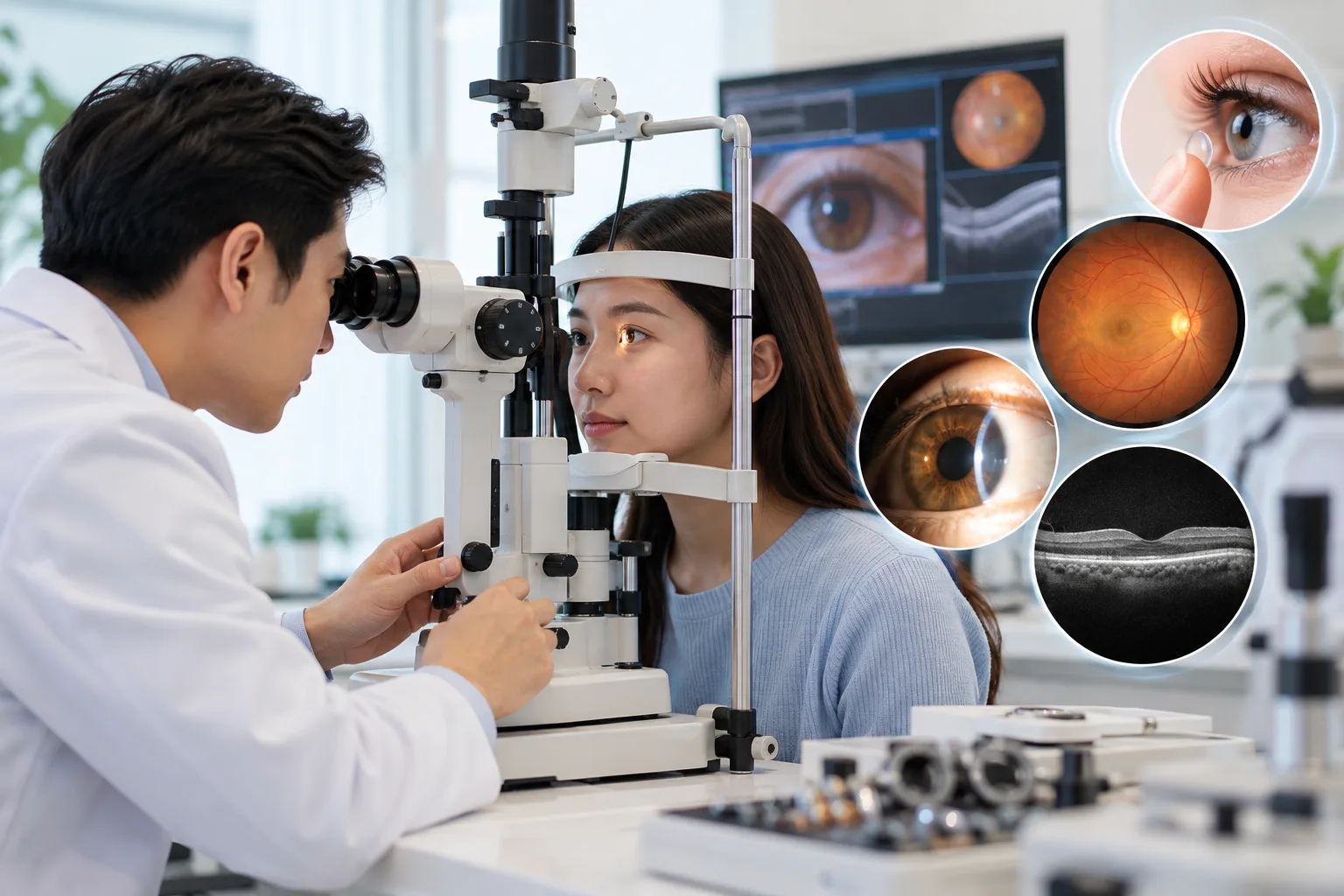 optometrist diagnosing eye problems