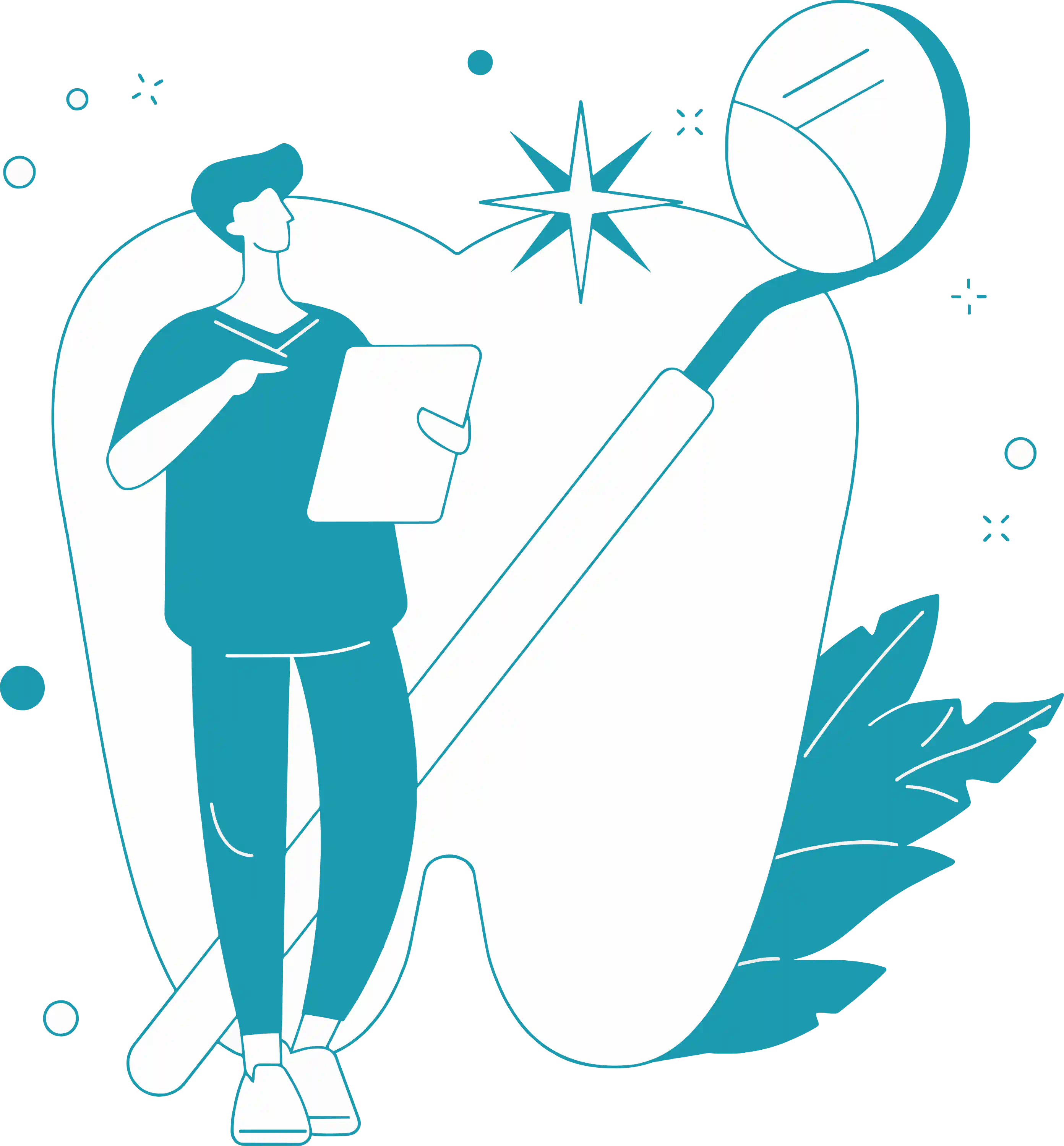 Line vector illustration of a male dentist