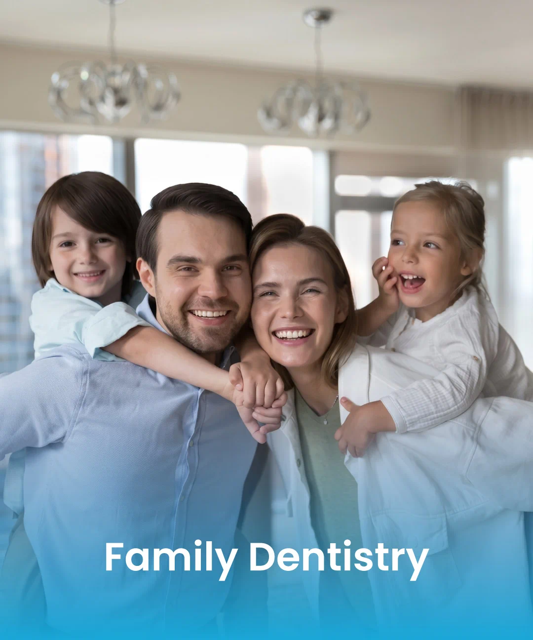 Smiling family receiving dental care