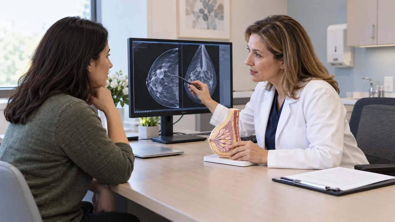 Woman consulting a doctor about a breast lump requiring further evaluation