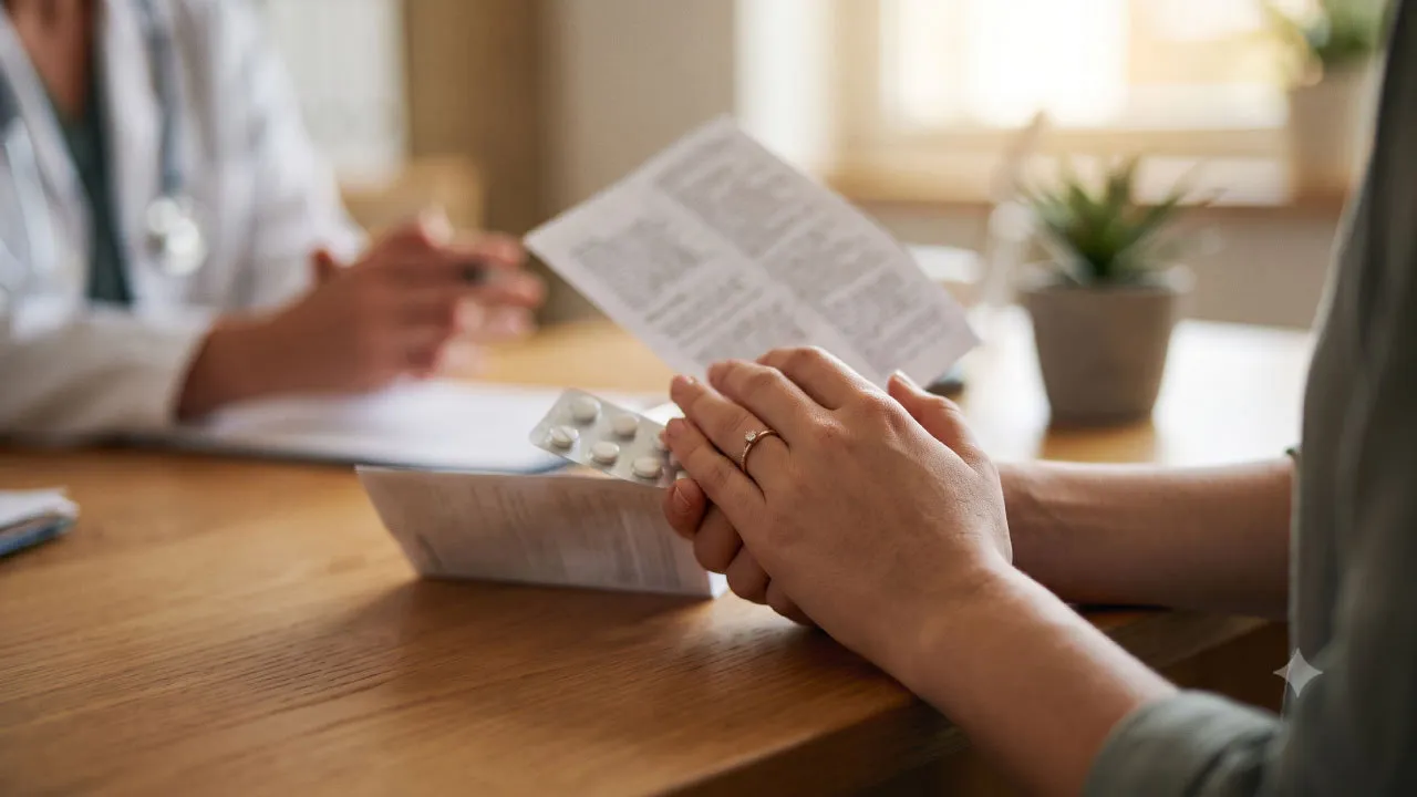 Gynecologist counseling a woman about early pregnancy termination during a private consultation.