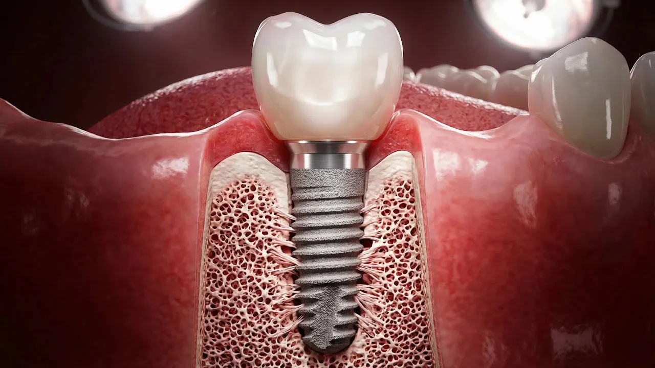 Doctor explaining the process of osseointegration and dental implant healing to a patient during a consultation.
