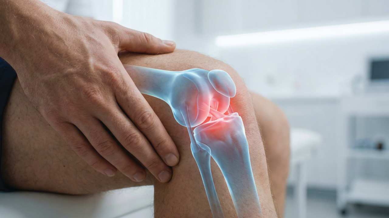 Knee Joint Illustration Showing Damaged And Regenerating Cartilage.