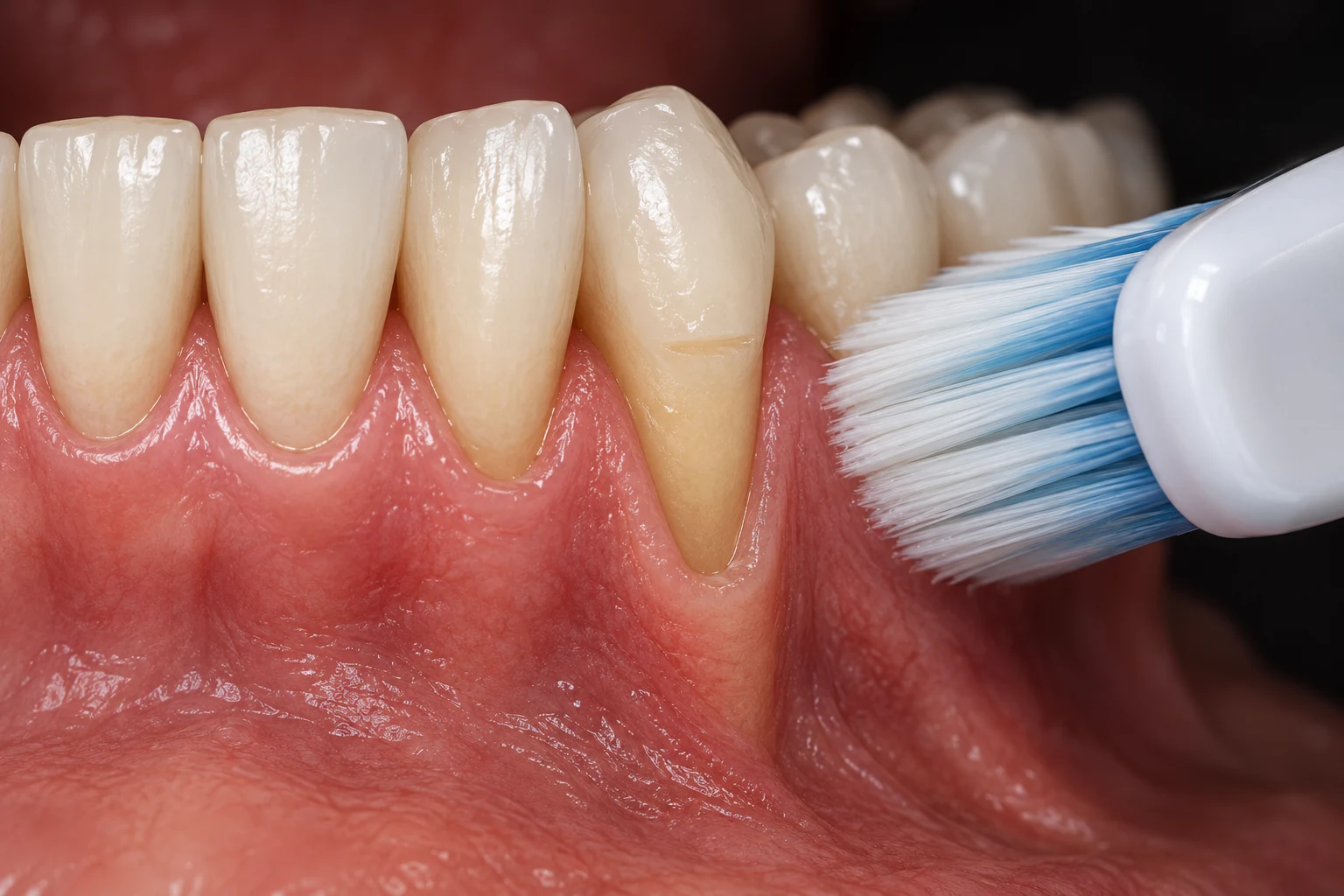 close up of teeth brushing
